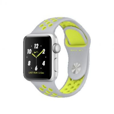 38mm Silver Aluminum Case with Flat Silver/Volt Nike Sport Band